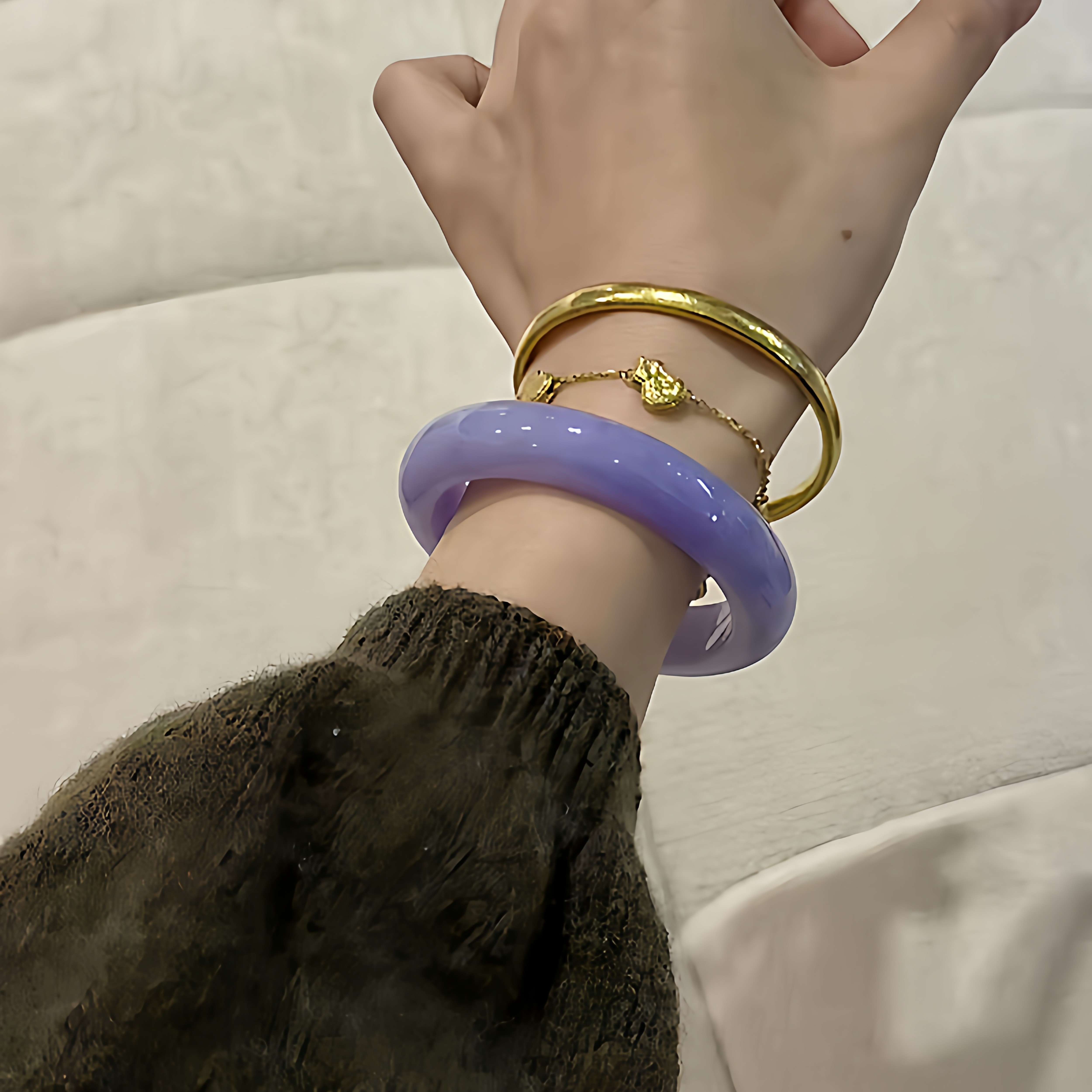 玉长情【如诗系列】高端翡翠紫罗兰玉手镯子缅甸冰种正品玉石处理