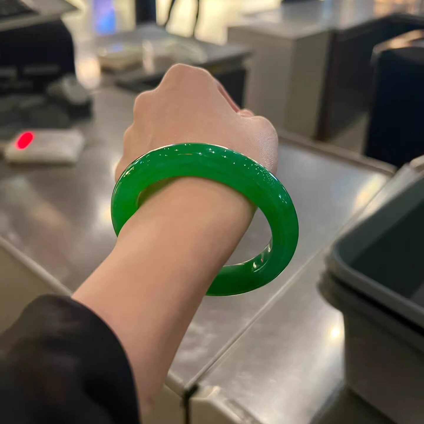 玉长情【满面系列】冰种缅甸翡翠玉手镯子满绿帝王绿飘花女款真玉