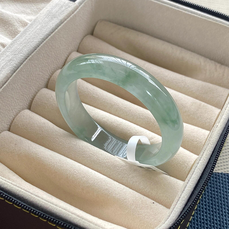 玉长情【百花系列】缅甸高冰种飘花翡翠玉手镯子油青女款玉镯处理