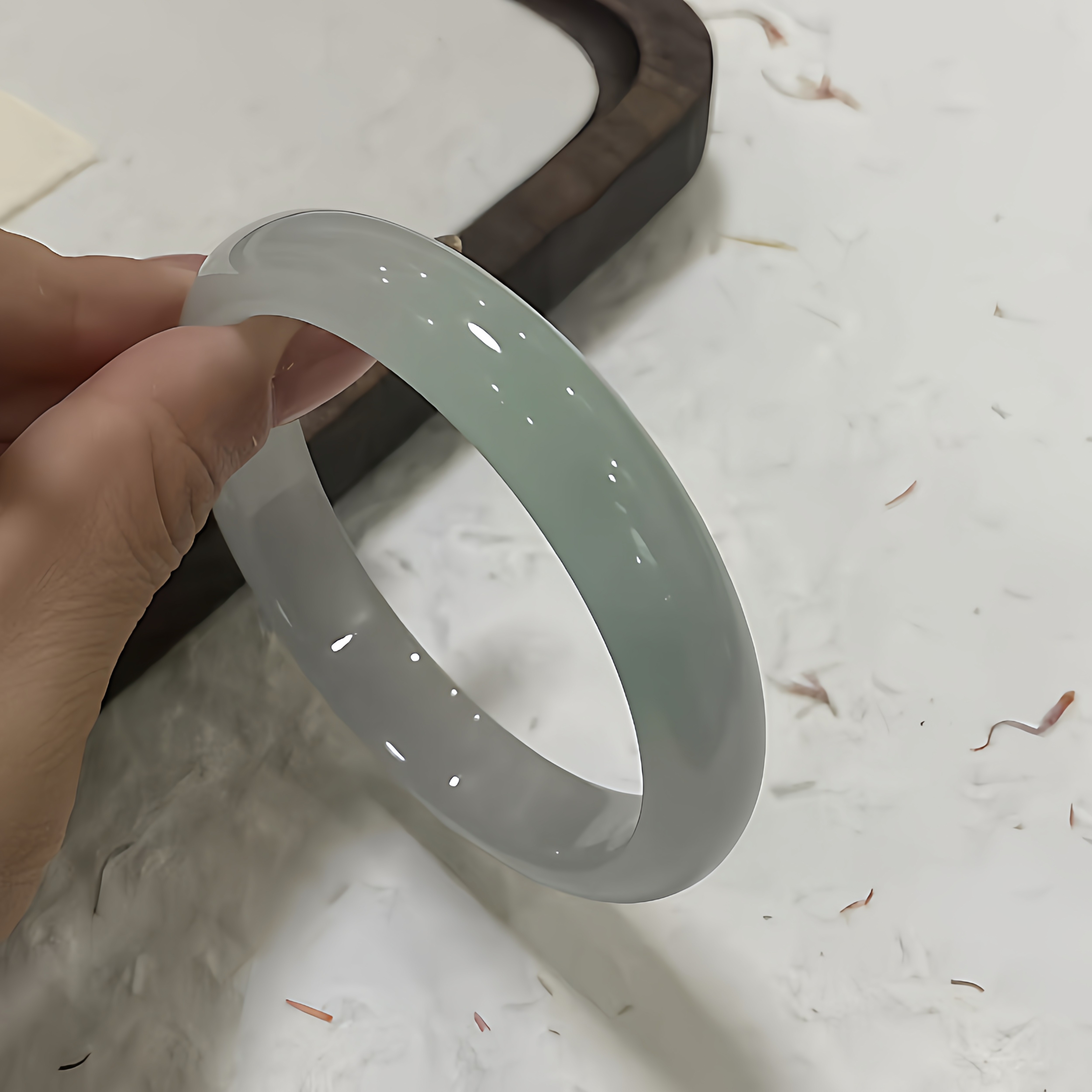 玉长情【丹青系列】缅甸翡翠冰种飘花玉手镯子正品高端女油青处理