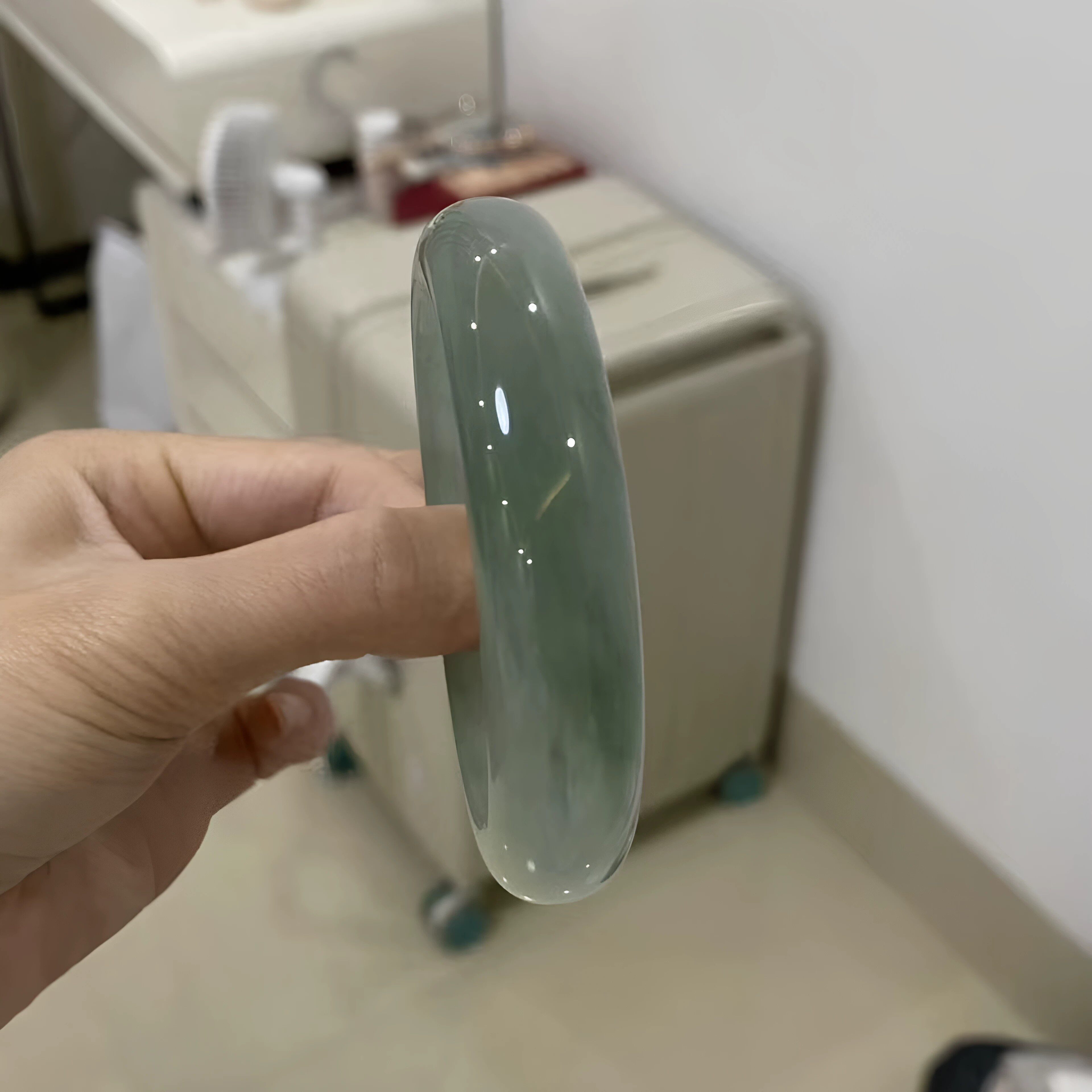 玉长情【丹青系列】高端缅甸翡翠正品油青冰种真玉手镯子女款处理
