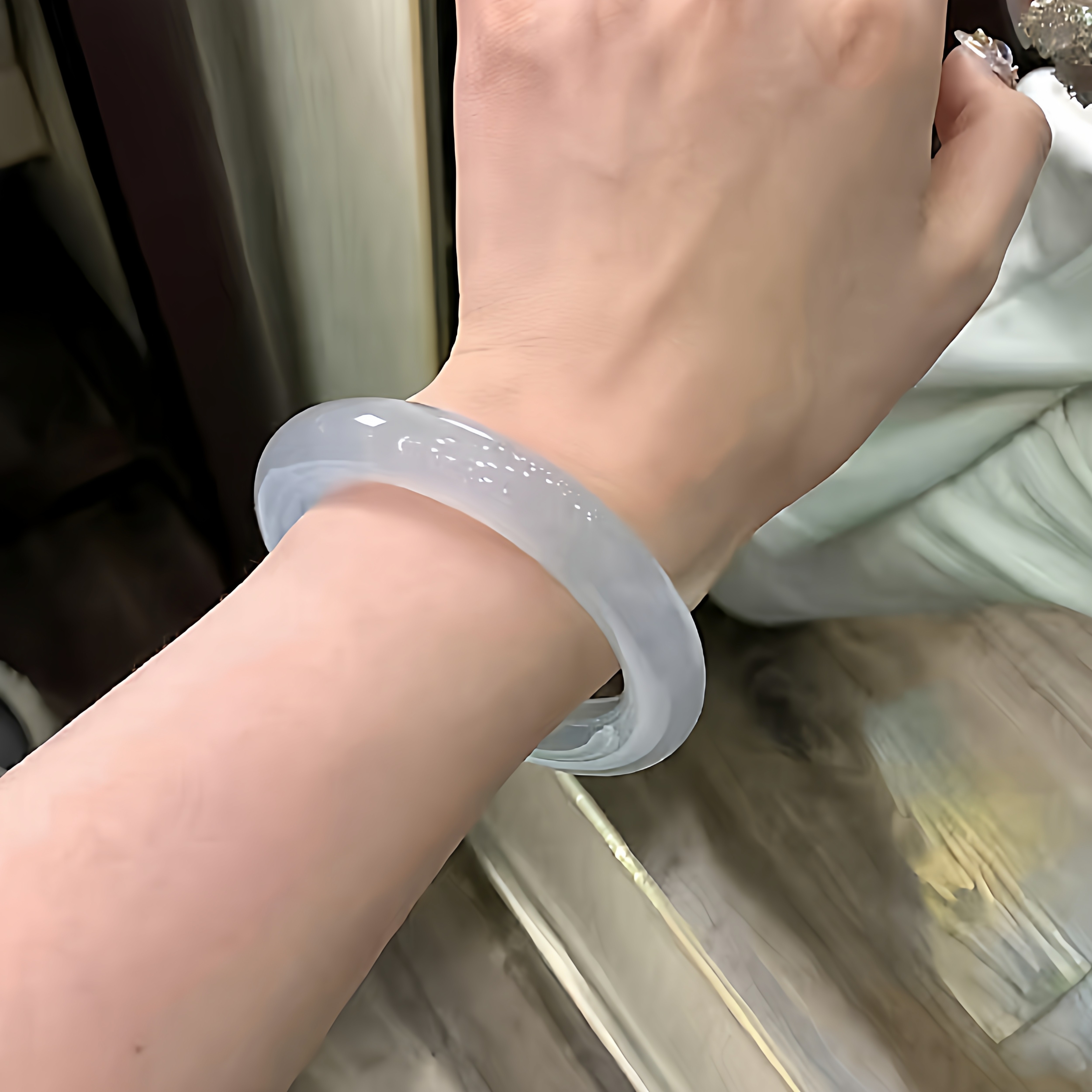 玉长情【清丽系列】缅甸翡翠手镯纯色女款玉手镯玉镯子平安镯处理