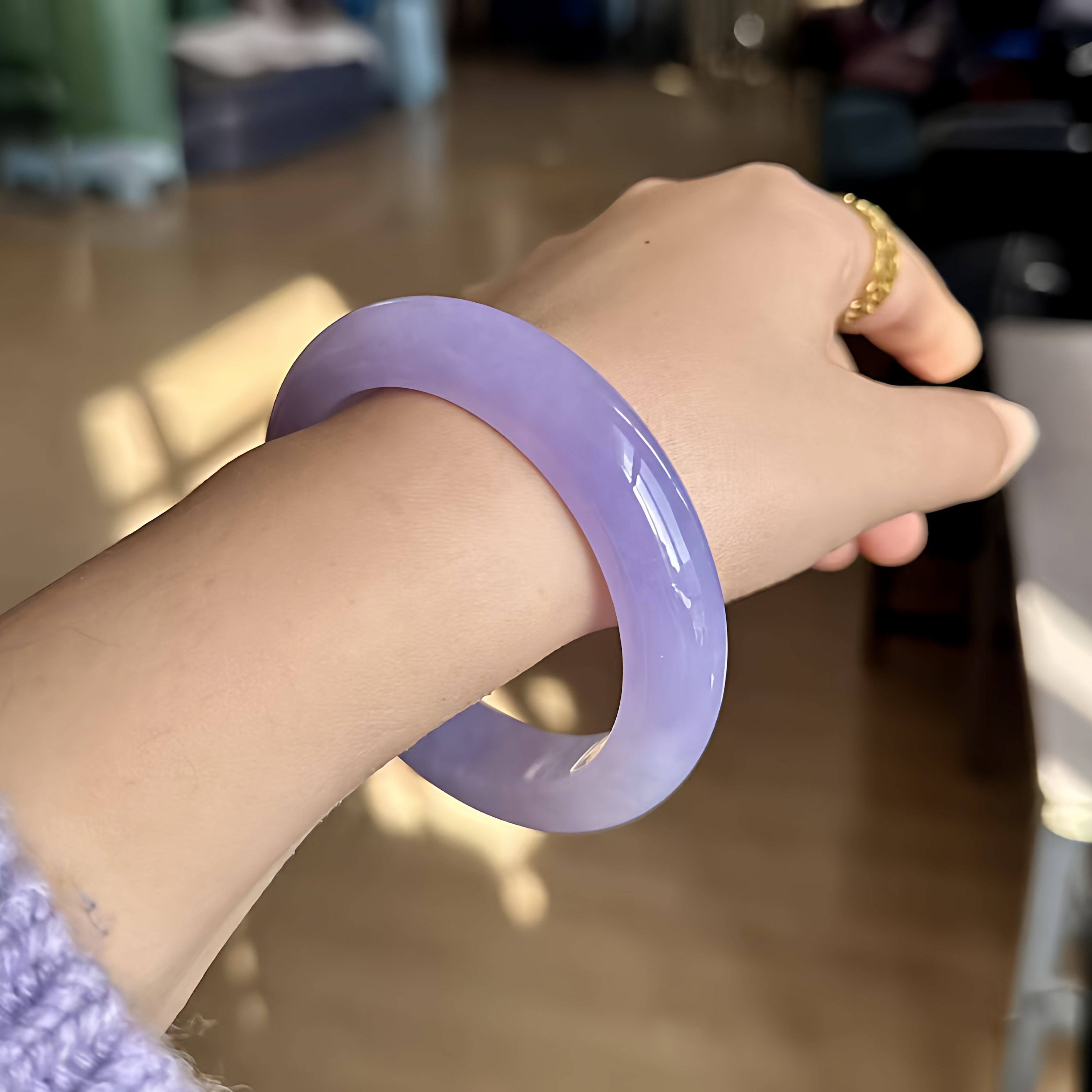 玉长情【如诗系列】缅甸翡翠贵妃镯冰种紫罗兰高端真玉手镯子处理