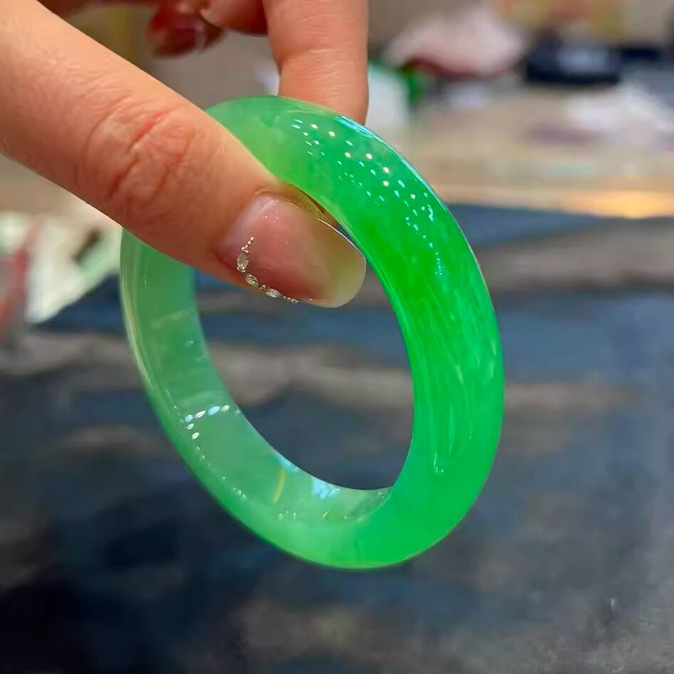 玉长情【满面系列】高端缅甸翡翠冰种满绿帝王绿正品玉手镯子处理