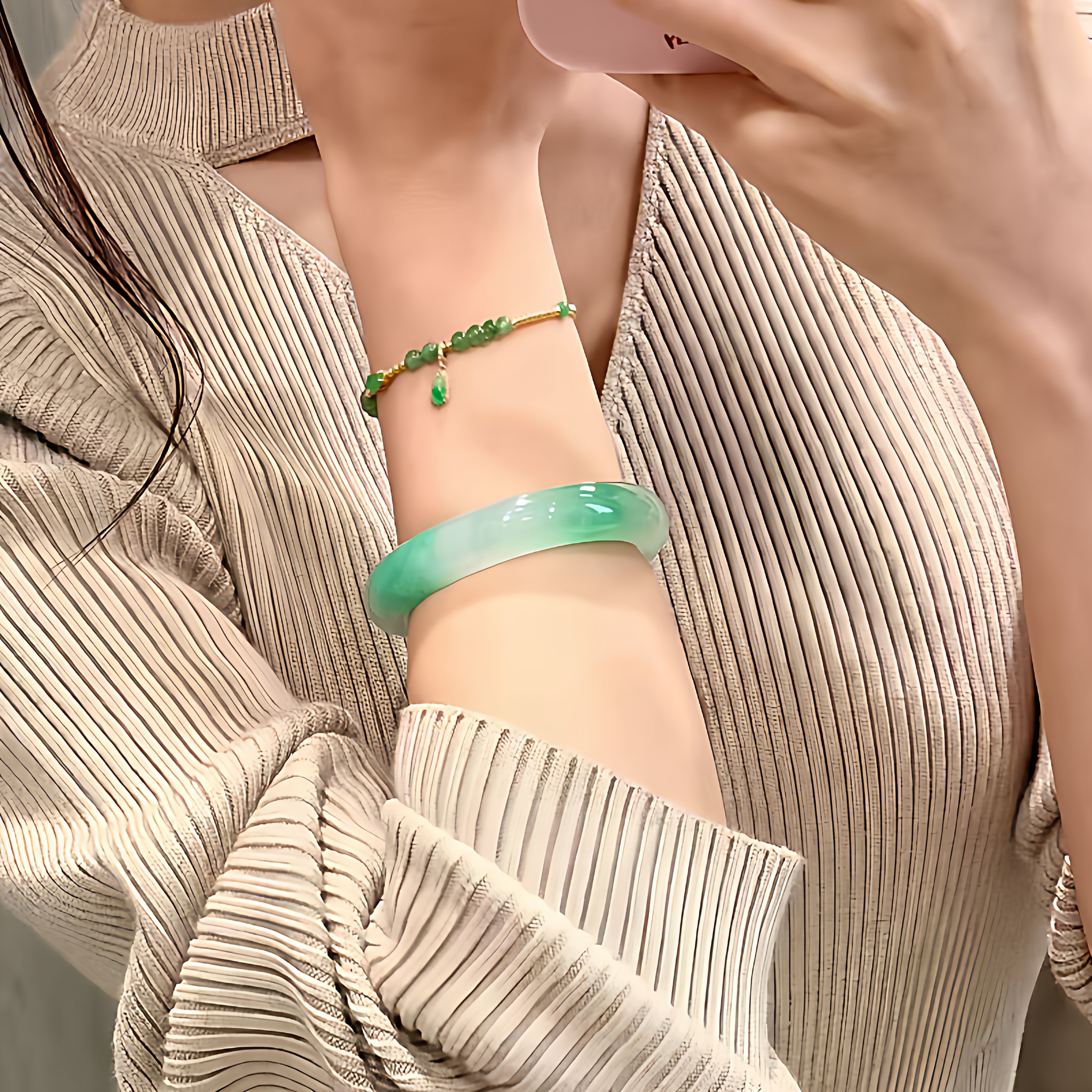 玉长情【百花系列】缅甸翡翠高冰种飘花玉手镯子步离镯高端女处理