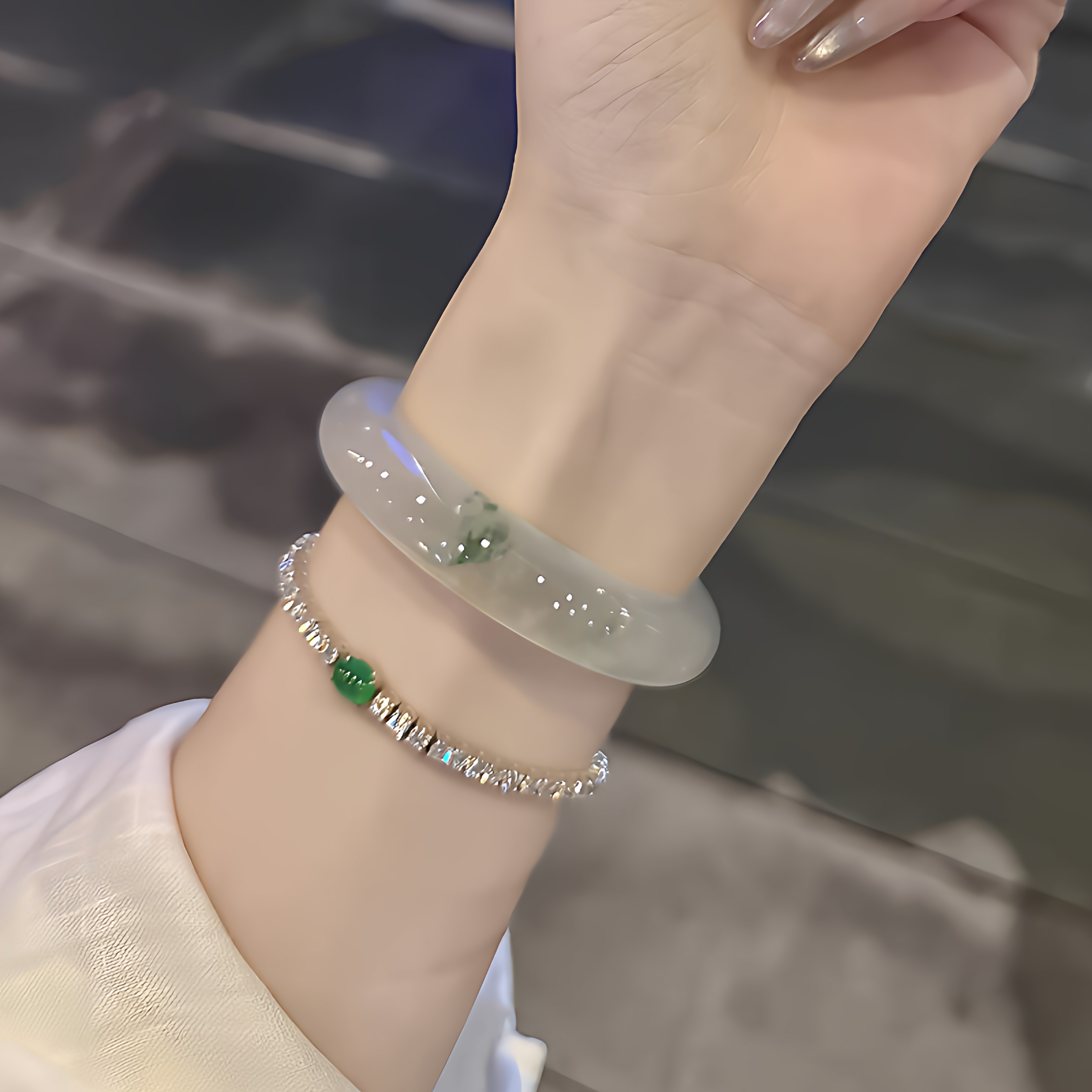 玉长情【百花系列】高端缅甸翡翠冰种飘花真玉手镯子女款正品处理