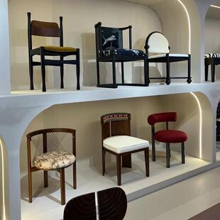 复实木餐椅诧寂风家用设古计师餐高背颜值靠H789 中古风桌椅子法式