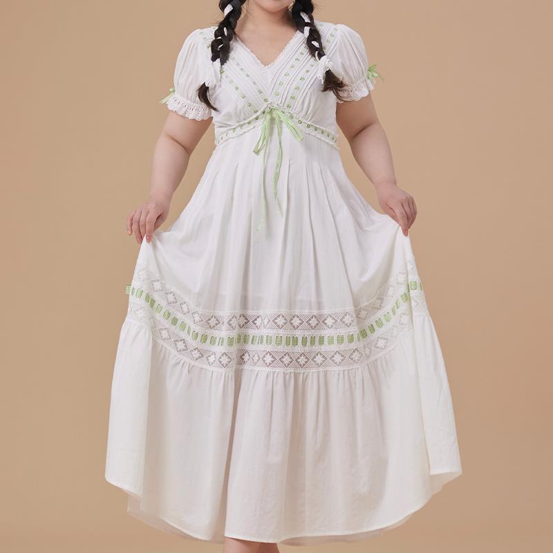 LaceMade大码女装 青苹果乐园 法式复古少女感连衣裙鱼骨腰封套装