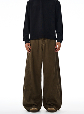 SANDY美式阔腿宽松做旧弯刀休闲裤男女简约轻工业松弛感垂廓形