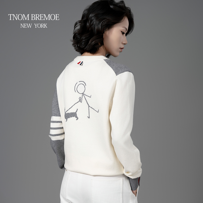 [TNOM BREMOE] TB男女同款AB面针织四杠套头拼接针织衫秋季毛衣