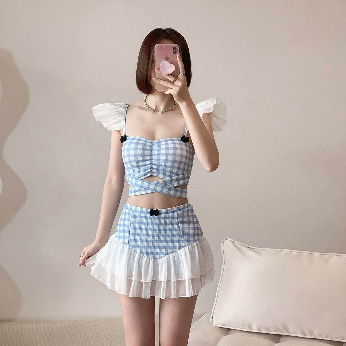 2025新款游分体泳衣女款保守可爱夏季显瘦高级感纯欲风甜美泳装