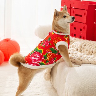 冬季柴犬中型犬金毛拉布拉多大型犬东北大花棉袄保暖过年宠物衣服
