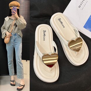 外穿夹脚夹板鞋 跨境人字拖鞋 少女生时尚 户外沙滩鞋 女士桃心型新款