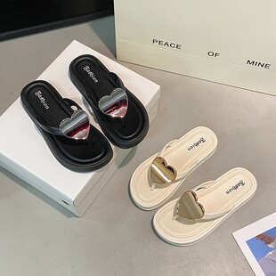 女士人字拖鞋 夹脚夹板鞋 桃心型新款 女生时尚 户外沙滩鞋 跨境外贸款