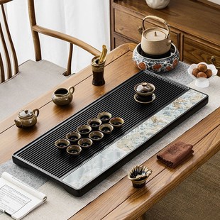 茶盘简约现代轻奢茶具托盘长方形家用镶嵌岩板细长茶台 电木款