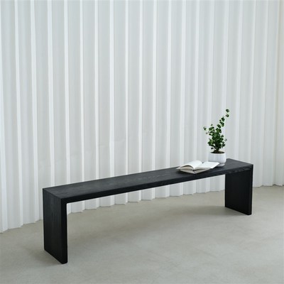 侘寂风碳化黑长条凳白蜡木原木长凳实木长板凳家用餐厅茶桌长凳子