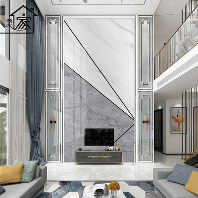 挑高别墅电视背景墙壁纸复式楼客厅壁布中空跃层仿大理石壁画墙布