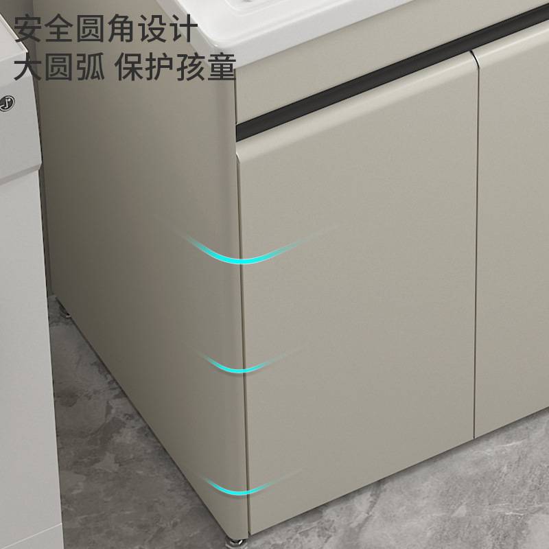 落地式不锈钢浴室柜镜柜组合一体陶瓷盆卫生间洗衣盆带镜子搓衣盆