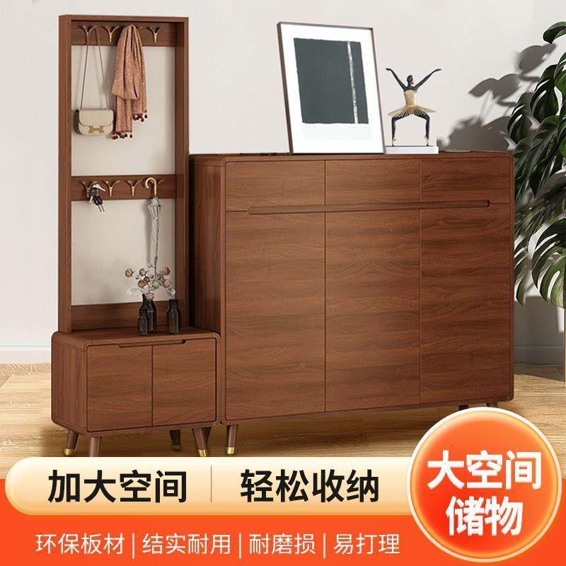 入户实木鞋柜家用门口大容量隔断进门挂衣架坐凳一体门厅中式玄关