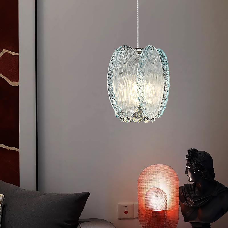 法式轻奢水晶小吊灯后现代简约床头吊灯背景墙壁灯奶油风房间灯具