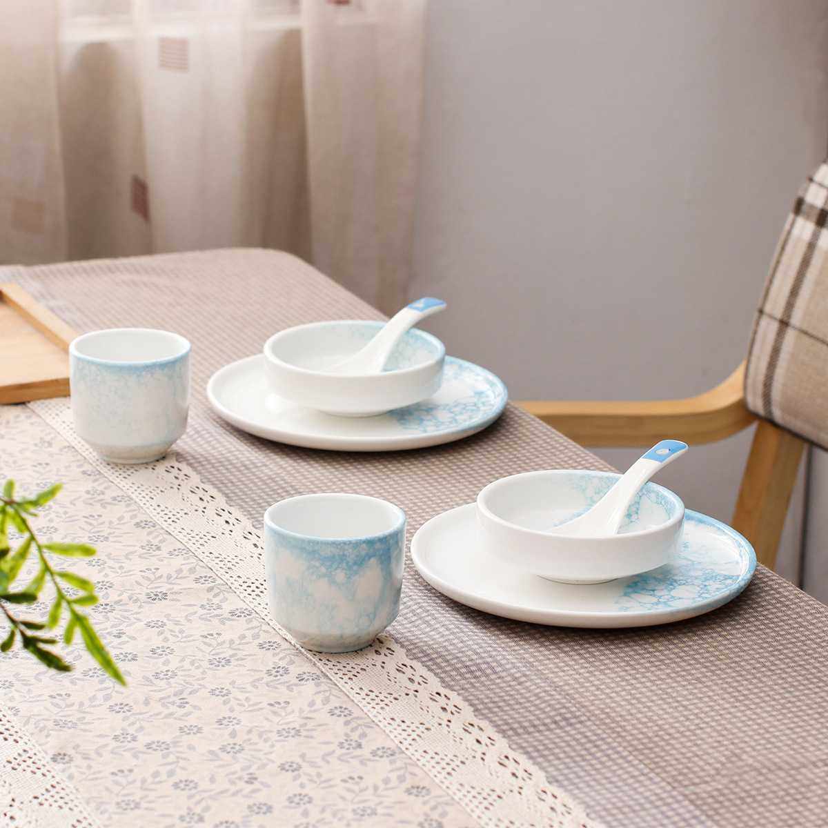 定制松发瓷器日式北欧风格碗碟套装家用可爱米饭碗勺子陶瓷餐具