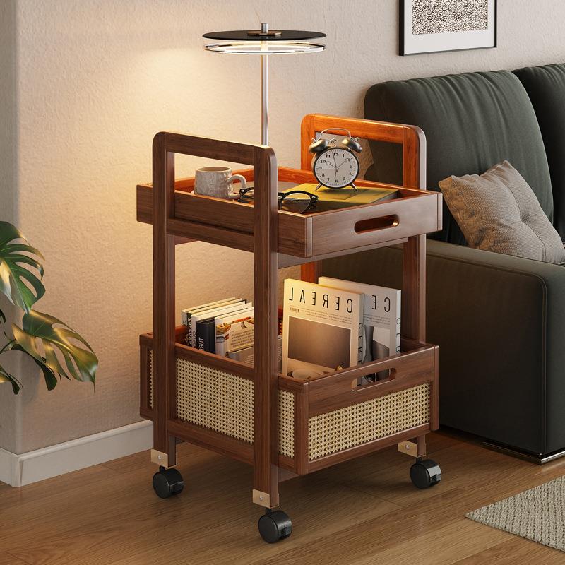 沙发边几可移动客厅带轮侧边柜中古风小推车床头置物架茶几小桌子