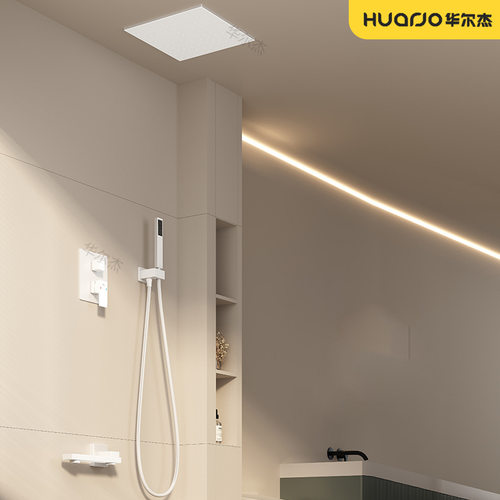 暗装花洒奶白入墙式铜淋浴套装枪灰色隐藏预埋热熔墙嵌入式酒店