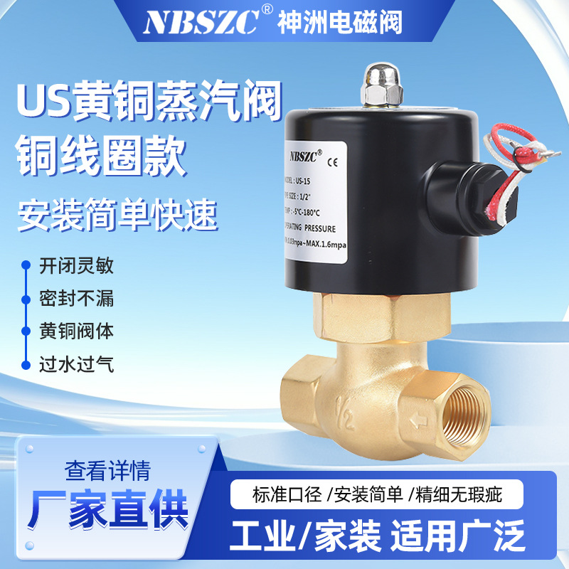 NBSZC 神洲 厂家源头供应 铜线圈 4分蒸汽电磁阀 US-15 AC220V