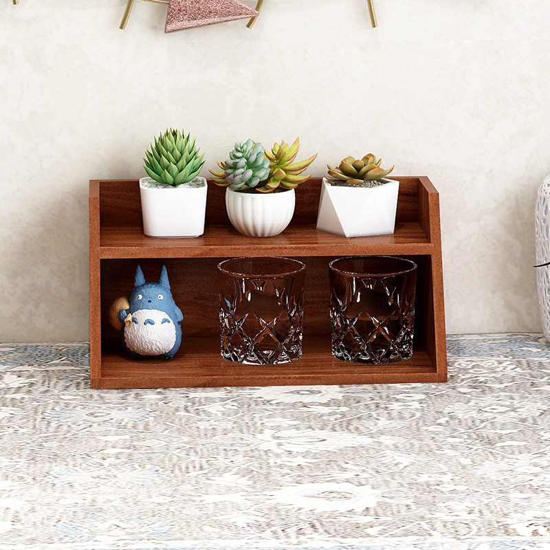 桌面收纳架实木质复古梳妆台香水化妆品置物架咖啡架桌上杯子挂墙