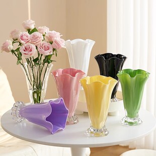 花瓶轻奢高级感花瓣玻璃法式ins风装饰花器客厅鲜花插花餐桌摆件