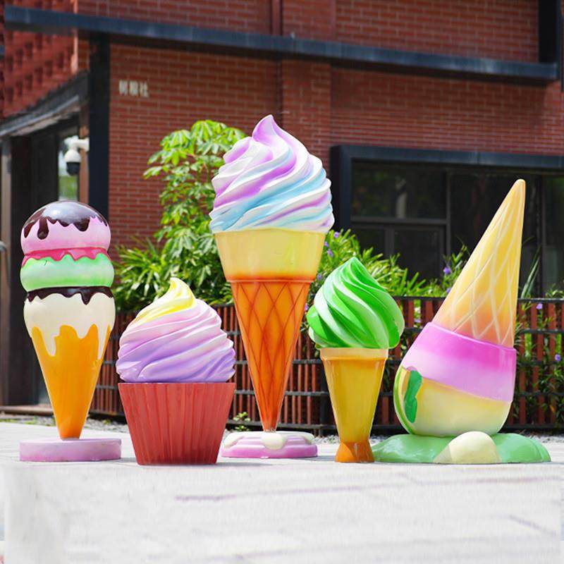 创意卡通冰淇淋雪糕筒户外仿真玻璃钢商城奶茶店雕塑装饰落地直销