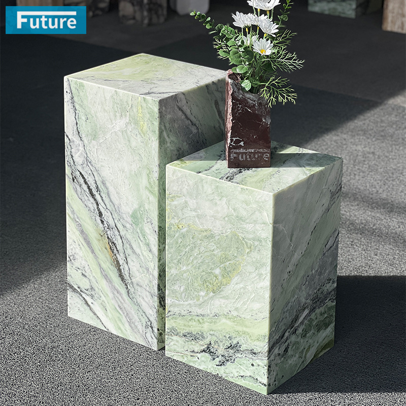 简约轻奢天然绿色大理石角几现代客厅茶几沙发边柜边几方几边桌