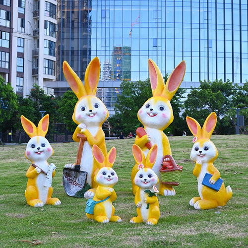 户外玻璃钢卡通兔子雕塑幼儿园林景观小品动物摆件草坪美陈装饰品