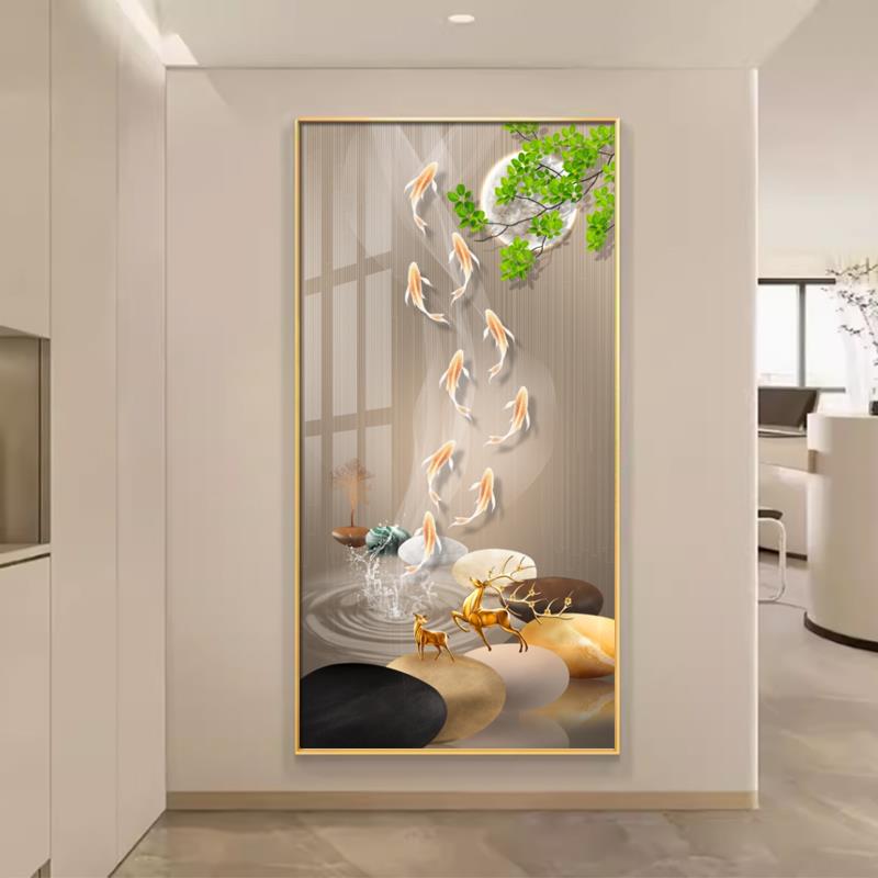 金石福鹿轻奢入户玄关装饰画简约现代走廊过道挂画极简风竖版挂画图片