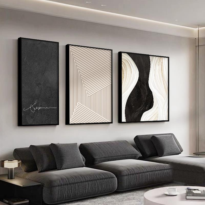 抽象黑白客厅装饰画画高级感沙发背景墙挂画画现代简约花卉画画三图片