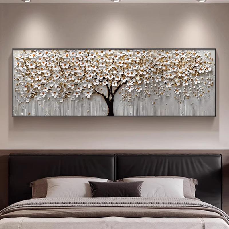 发财树轻奢客厅沙发背景墙装饰画抽象高级卧室床头挂画大芬村油画图片