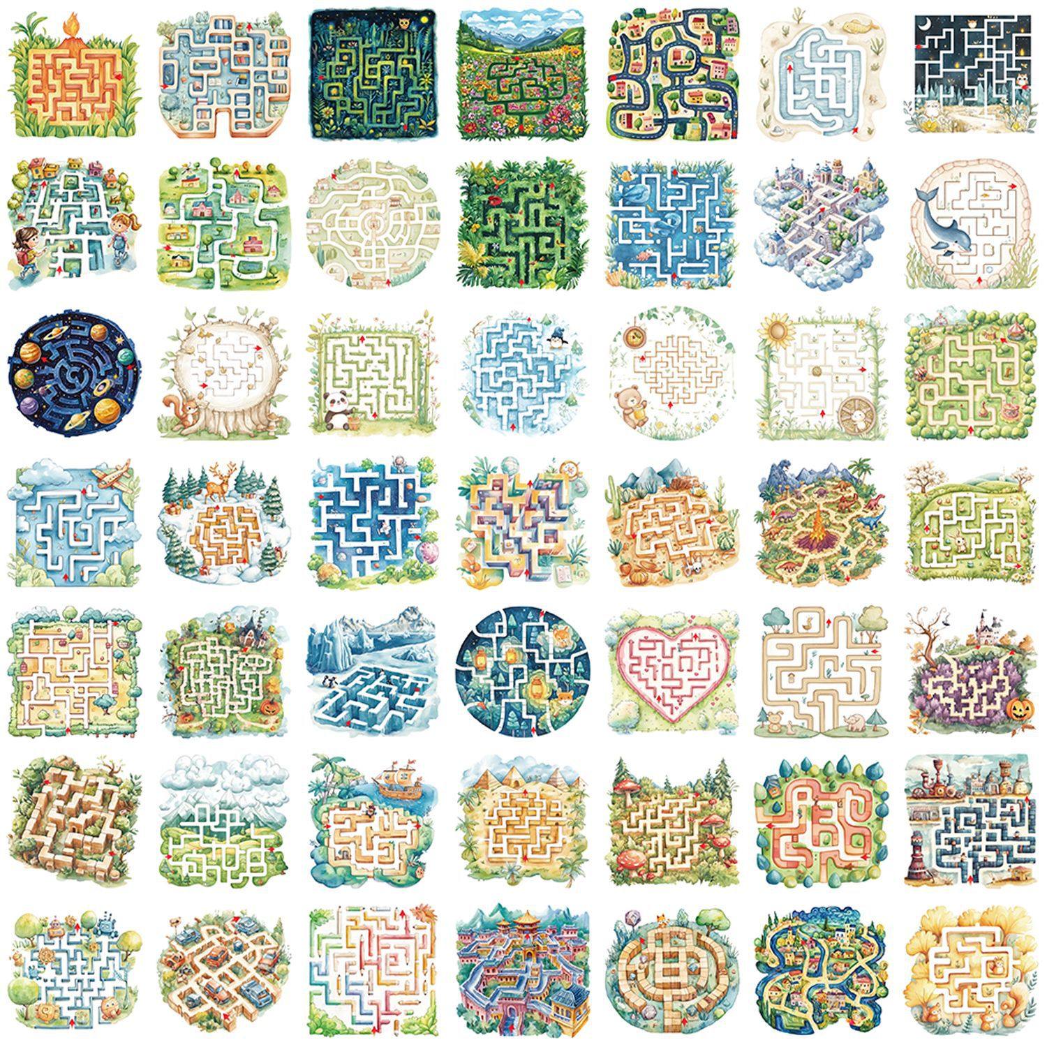 50张迷宫游戏涂鸦创意贴纸装饰DIY手账文具行李箱笔记防水贴贴纸儿童益智创意创新,3C数码配件,笔记本个性小贴纸,淘宝优惠券,粉丝福利购,淘宝优惠卷