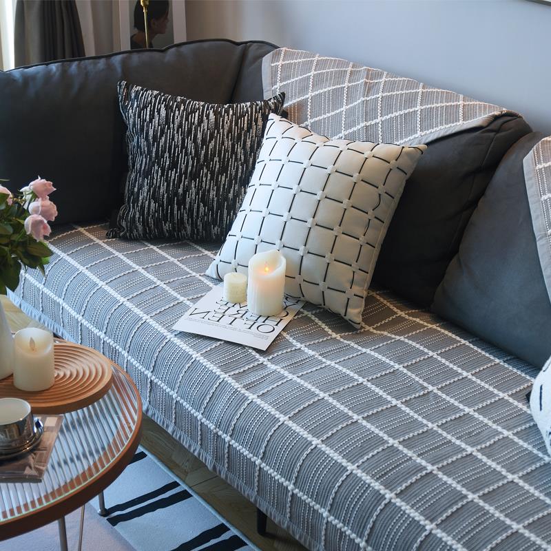 定做秋冬北欧沙发垫简约现代布艺巾四季通用坐垫防滑套垫子罩格子