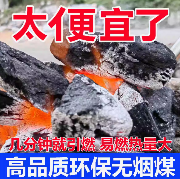 10斤无烟煤炭钢炭块煤块环保碳家用室内烤火取暖专用煤球耐烧焦炭