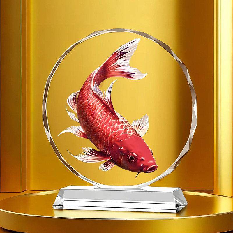 鸿运锦鲤水晶摆饰客厅乔迁送礼摆台招财鲤鱼玄关办公桌桌面工艺礼,家居饰品,桌面摆件,淘宝优惠券,粉丝福利购,淘宝优惠卷