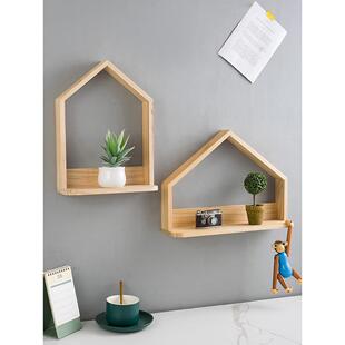 创意北欧实木墙上置物架免打孔墙壁客厅电视背景墙柜面原木装饰架