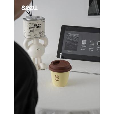 seeu多巴胺小狗马克杯带杯盖新骨瓷咖啡杯水杯冷饮杯240ml