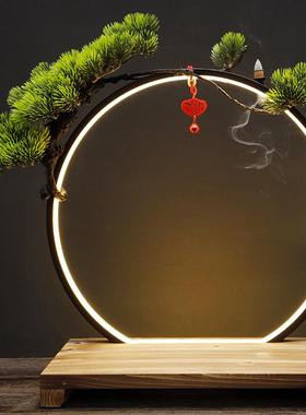 创意led灯圈摆件新中式禅意客厅玄关办公室家用桌面家居装饰摆设