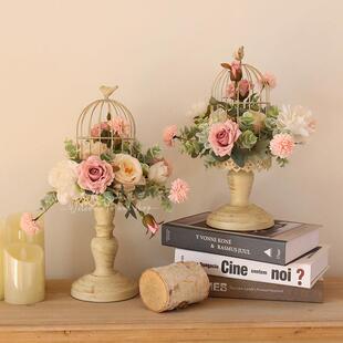 仿真花艺鸟笼摆件套装小清新北欧桌摆家居桌面装饰橱窗商场活动
