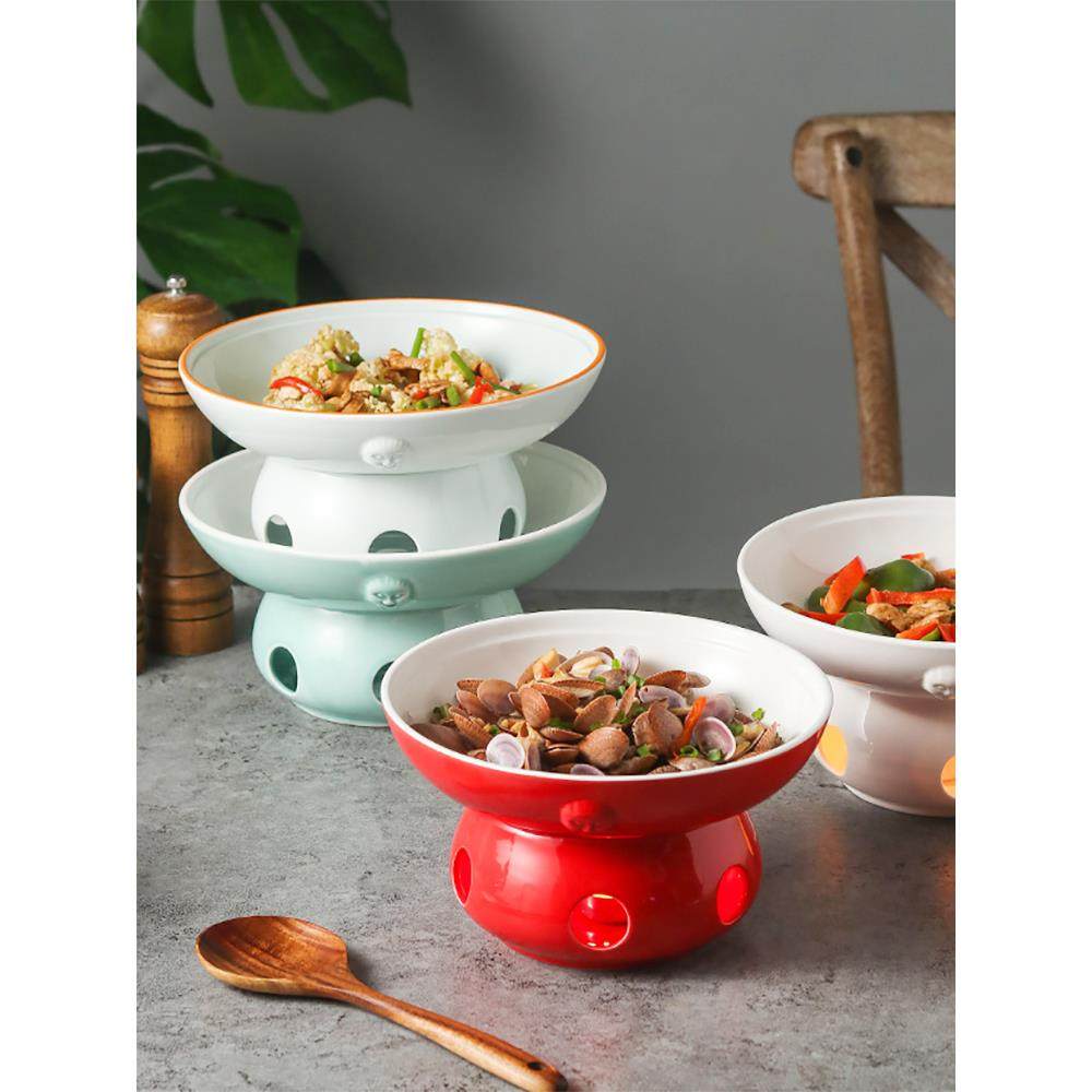 湘菜干锅蜡烛加热炉保温菜盘子酒店餐厅创意餐具盘陶瓷酒精明炉