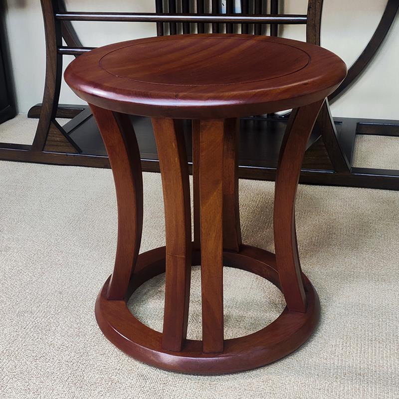 新中式家用鼓凳金檀木实木小板凳家用古筝禅意梳妆凳茶室圆凳子矮