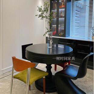 覆古法式小圆桌旋转伸缩餐桌小户型简约变形餐桌实木带转盘可定制