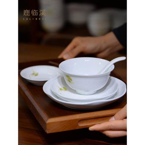 景德镇陶瓷餐具手绘釉下彩米饭碗高温瓷菜盘子新中式汤碗家用鱼盘