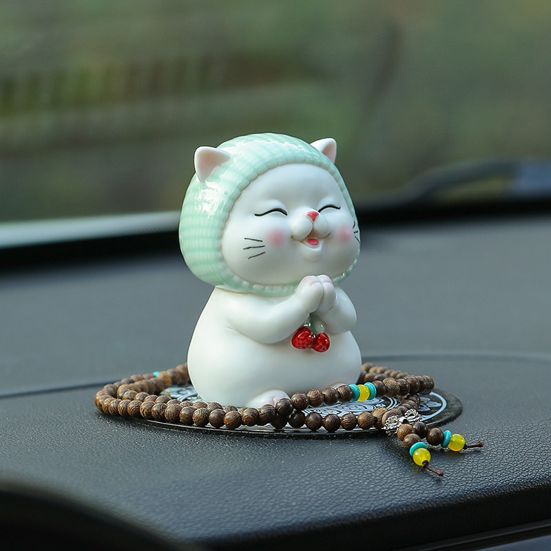 可爱许愿猫汽车摆件创意车载高档中控台招财猫车内装饰用品大全