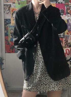 Grabyou 黑色西装外套女秋季2024年新款宽松百搭韩版休闲西服上衣